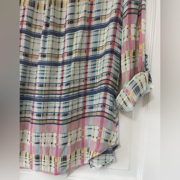 Zac & Rachel Multicolor Plaid ,Women Tunic Roll Tab Sleeve 1/2 Button Front Sz M - Picture 3 of 11